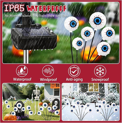 Halloween Decorations Outdoor, 6 Pack 36 LED Solar Red Scary Eyeball Swaying Lights, Red Solar Firefly Light Waterproof Outdoor Garden Lights for Halloween Yard Garden Party
