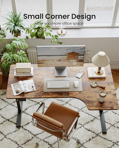 FEZIBO L Shaped Electric Corner Standing Desk, 55×32 inch Home Office & Computer Height Adjustable Table with 4 Memory Height Settings, Ergonomic Sit and Stand desk with Splice Board, Rustic Brown Top
