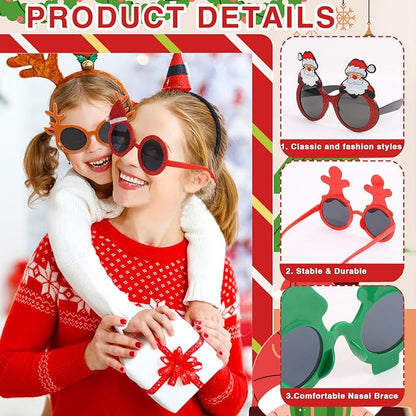 Christmas and New Year Party Glasses Set, 24 Pieces Novelty XMAS Eyeglasses, Photo Booth Props for Holiday Celebration, Christmas Party Favors, New Year's Eve Party Supplies