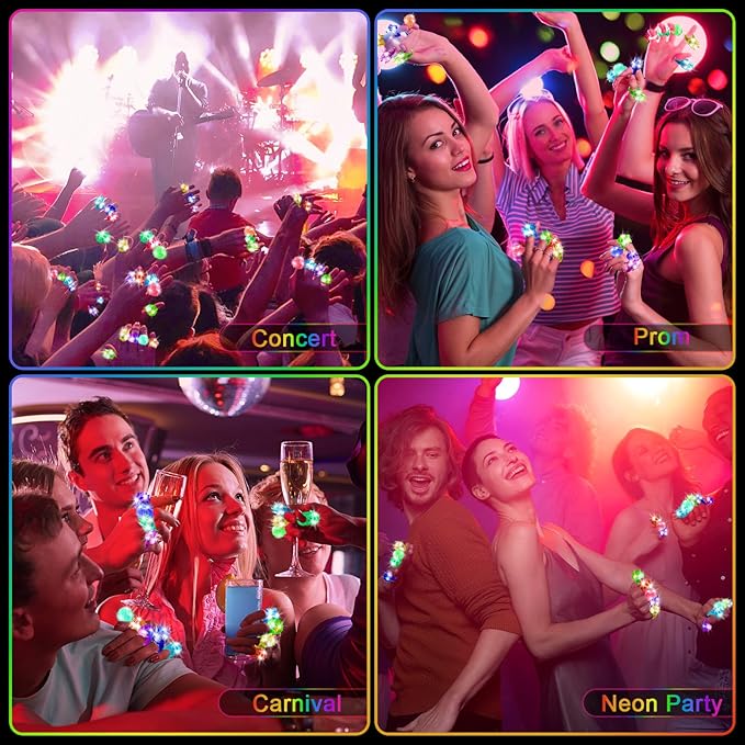 100 Pcs Light Up Rings, Glow In The Dark Party Supplies, 6 Style Flashing Glow In The Dark Rings for Adults & Kids, LED Ring for Birthday Party Favors, Concert, Raves, Halloween, Christmas