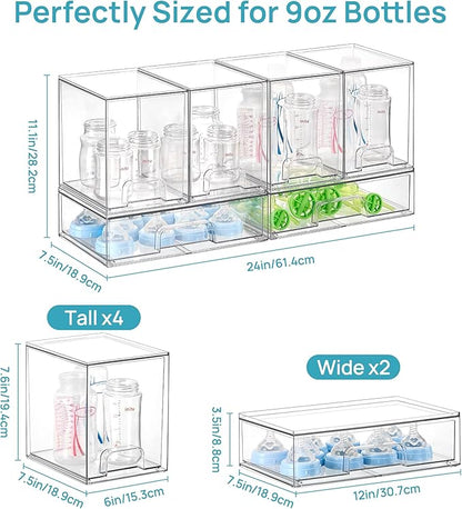 Vtopmart 6 Pack Clear Baby Bottle Organizer Set, Stackable Storage Drawers Ideal for Kichen Countertop, Vanity, Bathroom, Cabinet, Pantry Organization