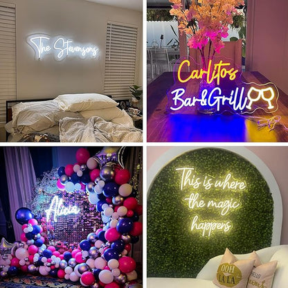 Custom Neon Sign, LED Light up Neon Name Sign Personalized for Wall Decor, Illuminated Neon Light Sign Customizable for Birthday Wedding Party Events, Bar Nails Business, Home Bedroom, Gifts-(16-60")