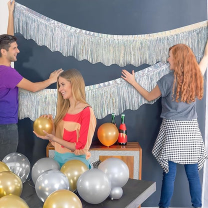 LOLStar 6 Pack Silver Foil Fringe Garland Christmas Party Decorations, 59Ft Tinsel Streamers Shiny Silver Wall Hanging Tinsel Fringe Banners for Wedding Birthday Anniversary New Year Party Decor
