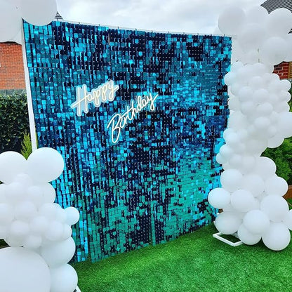 COKAOBE Turquoise Blue Shimmer Wall Backdrop, 24PCS Square Sequin Shimmer Backdrop Panel, Photo Backdrops for Birthday, Anniversary, Wedding, Graduation & Bachelorette Party Decoration