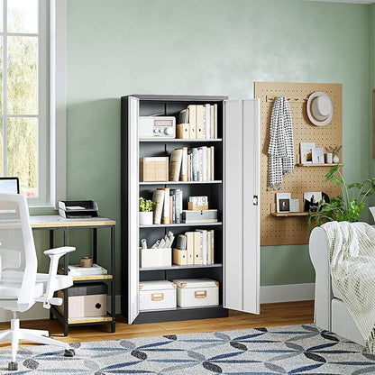 Letaya Metal Garage Storage Cabinets with Lock Door and Adjustable Shelves, Steel Tool Cabinets for Home,Office,Warehouse Organisieren (Gery White, 72" H)