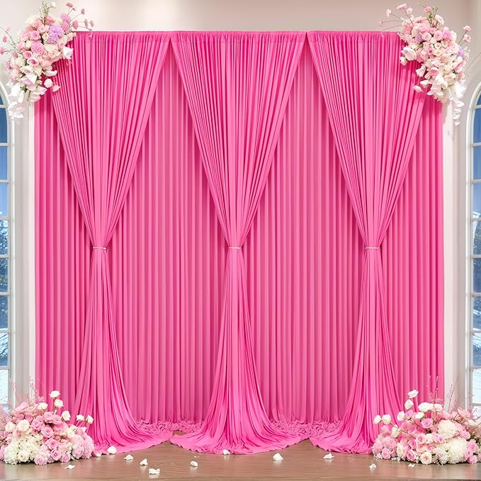 24 x 10ft Hot Pink Backdrop Curtains for Girls Party Photo Background Curtains Wrinkle Free Drapes for Backdrop Long Curtain for Wedding Bridal Shower Valentine's Day Birthday Baby Shower, 6 Panels