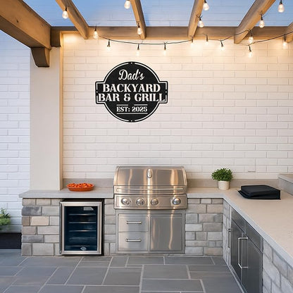 Custom BBQ Porch Metal Sign, Personalized Grill Name Cut Wall Decor for Outdoor Deck, Rustic Backyard Barbecue Gift