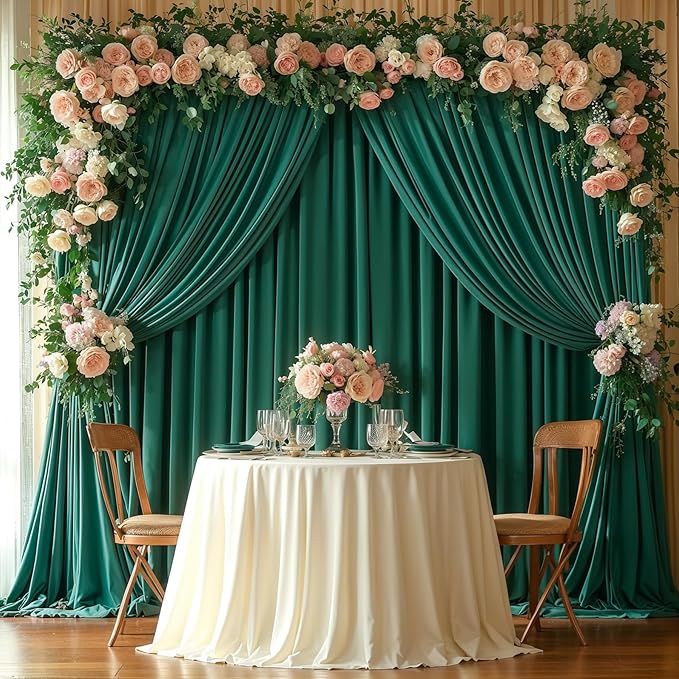 32 x 10ft Hunter Green Backdrop Curtains Photo Background Curtains 8 Panels (10'L x 4'W Each) with Rod Pocket, No-Wrinkle Polyester Backdrop Drapes for for Wedding Birthday Party Christmas Prom Events