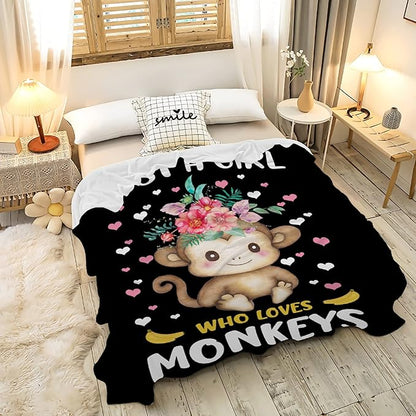 Just A Girl Who Loves Monkeys Blanket Lightweight Cozy Flannel Fleece Throw Blanket Best Gift Home Decor for Bed Couch Outdoor Camping 40"x30" XS for Pets Toddler