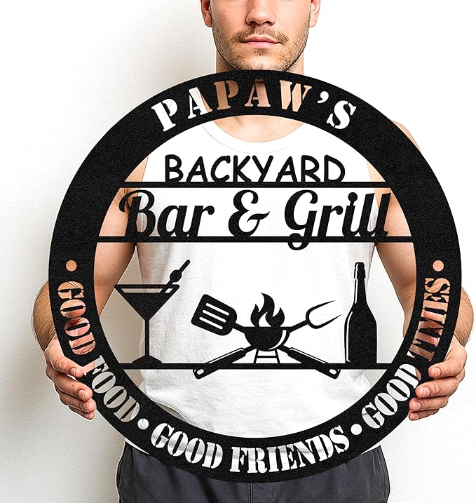 Custom BBQ Pit Metal Sign, Personalized Grill Name Cut Wall Decor for Outdoor Kitchen, Rustic Backyard Patio Gift Idea