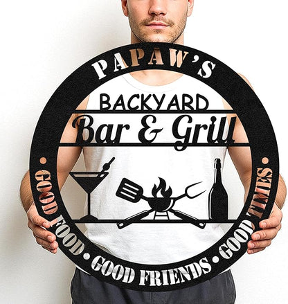 Custom BBQ Pit Metal Sign, Personalized Grill Name Cut Wall Decor for Outdoor Kitchen, Rustic Backyard Patio Gift Idea