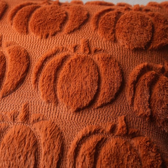 GEEORY Fall Pillow Covers 18 x 18 Inch Set of 2, Fall Decorations Pumpkins Soft Plush Fluffy Faux Fur Wool Decorative Autumn Farmhouse Cushion Case for Sofa Rust GC019-18