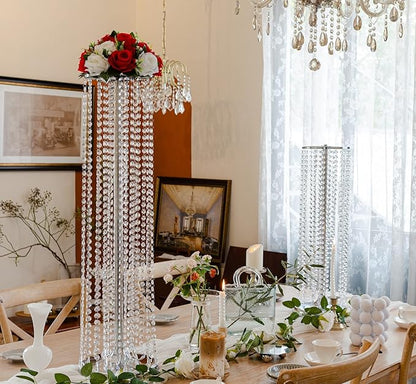 Set of 10 Luxury Crystal Metal Flower Stand - 35.4inch Tall Wedding Centerpieces for Tables, Parties, Wedding Waypoints, Home Decor（Silver,10pcs）