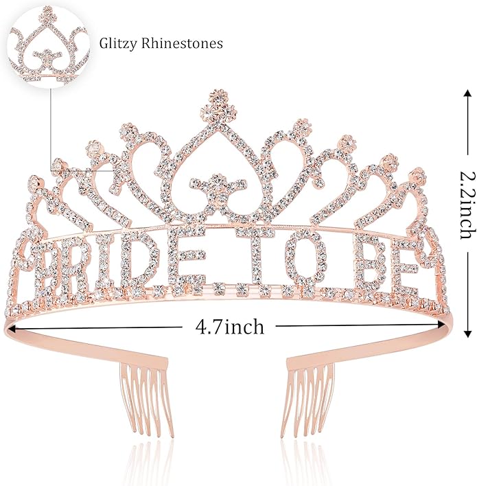 Coucoland Women’s Bride to Be Crown Tiara and Bride to Be Sash Crystal Rhinestone Tiara Headband for Wedding Bridal Shower