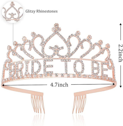 Coucoland Women’s Bride to Be Crown Tiara and Bride to Be Sash Crystal Rhinestone Tiara Headband for Wedding Bridal Shower
