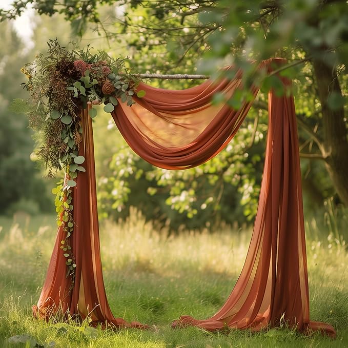 Wokceer Wedding Arch Draping Fabric Terracotta 4 Panels 28.7" x 20FT Sheer Drapes Backdrop for Ceremony, Birthday Party, Bridal Shower Decoration
