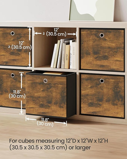 SONGMICS Storage Cubes, Set of 6 Storage Bins with Handles, Foldable Oxford Fabric and Non-Woven Fabric Storage Boxes, 11.8 x 11.8 x 11.8 Inches, Rustic Brown and Black URFB102B01