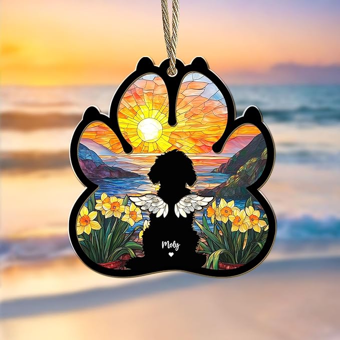 Personalized Dog Memorial Suncatcher – Custom Dog Suncatcher with Name, Breed & Multiple Background Options, Pet Loss Sympathy Gift, Memorial Keepsake for Dog Lovers