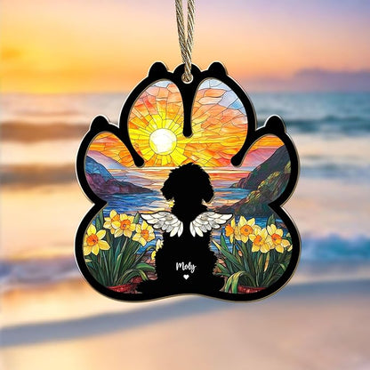 Personalized Dog Memorial Suncatcher – Custom Dog Suncatcher with Name, Breed & Multiple Background Options, Pet Loss Sympathy Gift, Memorial Keepsake for Dog Lovers