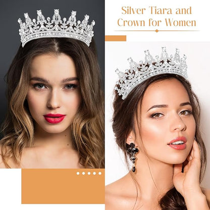 10 Pieces Crown Tiara for Women Crystal Headband with Comb Princess Rhinestone Queen Crown Bridal Hair Accessories Jewelry for Women Prom Birthday Party Wedding Gifts(Silver)