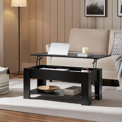 Yaheetech Modern Living Room 3 Pieces Table Sets, Lift Top Coffee Table and End Table Sets for Home and Office, Easy Assembly Accent Furniture with Hidden Compartment and Open Storage Shelf, Black