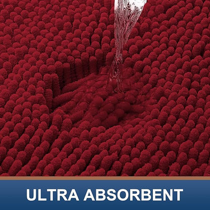 Smiry Luxury Chenille Toilet Rugs U-Shaped 24x20, Soft Absorbent Non-Slip Contour Bathroom Rugs for Toilet, Machine Washable Contoured Bath Mats, Red