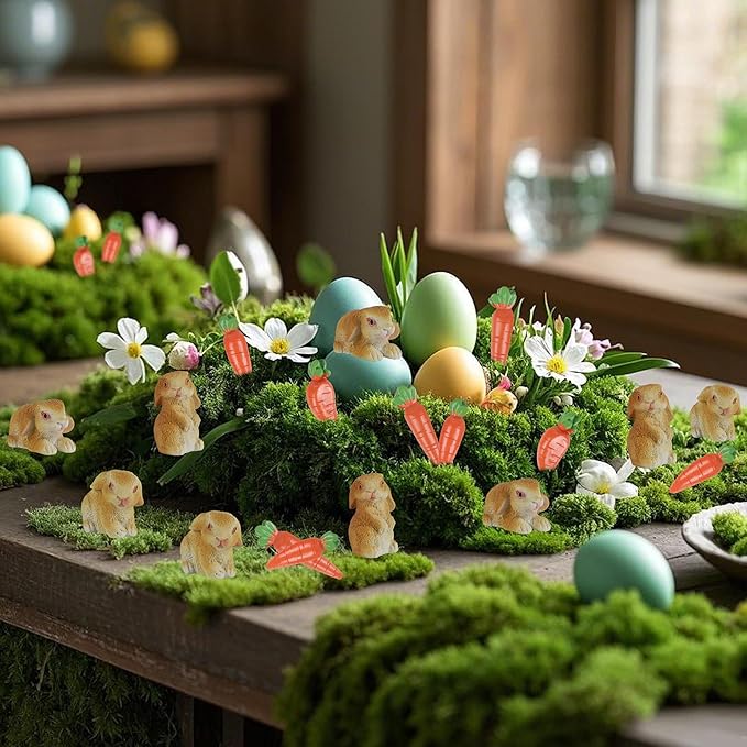 DR.DUDU 24 PCS Mini Bunnies Easter Decor - Mini Resin Animals Rabbits, Miniature Figurines Tiny Animals to Hide, Easter Egg Filler Stuffers DIY Crafts Fairy Gardens Table Decor (Brown)