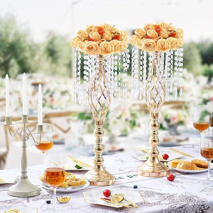 VEVOR 10PCS 55cm/21.65” Tall Crystal Wedding Flower Stand, Metal Wedding Centerpiece Vase, Gold Flower Holders Floral Display Rack for Tables Wedding Dinner Party, Ceremony Birthday Event Decor