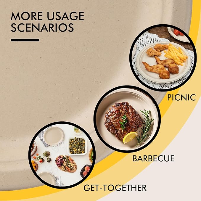 RACETOP Compostable Paper Plates 7 Inch [125 Pack], Disposable Biodegradable Heavy Duty Paper Plates, Made of Natural Sugarcane Fibers, Unbleached Brown, Round