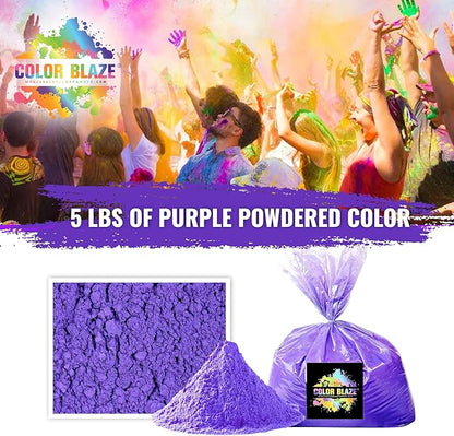Color Blaze Holi Colored Powder - 5 lbs of Purple Powdered Color - for Fun Runs, Color Toss, Rangoli, Powder War, Backyard Party & Festivals - Pack of 1 Colorful Bag - 5 Pounds in Bulk - Purple