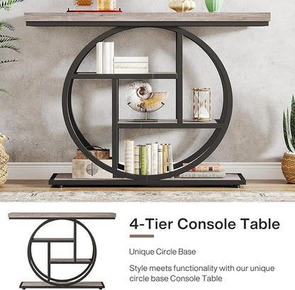 Tribesigns 41.3" Console Table, Industrial 4-Tier Sofa Table Entryway Table with Circle Base, Narrow Wood Accent Tables with Storage Shelves for Living Room, Hallway, Foyer, Gray | Industrial, Sofa Table, Entryway Table, Narrow, Accent Tables, Storage ...