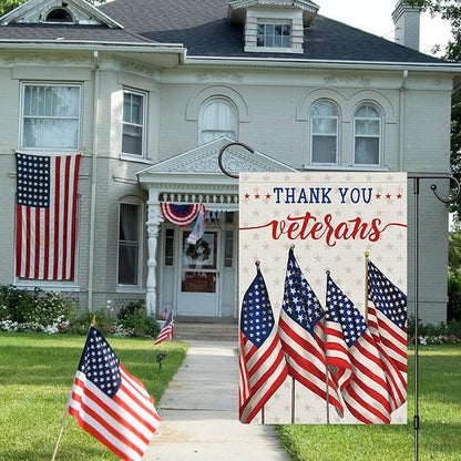 Louise Maelys Thank You Veterans Garden Flag Patriotic Veterans Day 12x18 Inch Double Sided Stars and Stripes Small Burlap Memorial Yard Flag Outside Outdoor House Decor