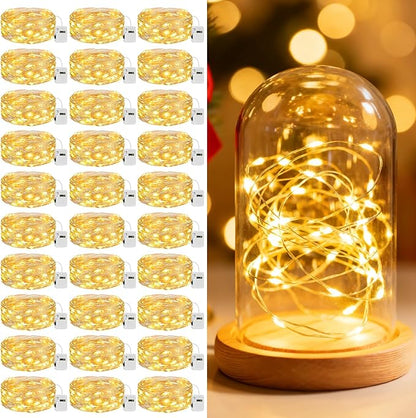 litogo 30 Pack 7FT 20 LED Fairy Lights Battery Operated, 3 Lighting Modes, Bulk Mini Twinkle String Lights Waterproof Silver Wire for Weddings Mason Jars Party Christmas Decorations-Warm White