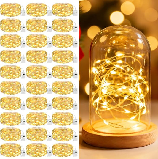 litogo 30 Pack 7FT 20 LED Fairy Lights Battery Operated, 3 Lighting Modes, Bulk Mini Twinkle String Lights Waterproof Silver Wire for Weddings Mason Jars Party Christmas Decorations-Warm White
