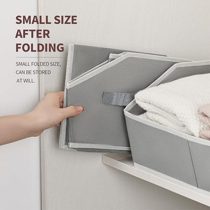 Trapezoid Closet Shelf Organizer - Large Baskets for Organizing, Fabric Storage Cubes for Shelves, Storag Organizers Bins for Clothes, Blankets, 3 Pack, Grey