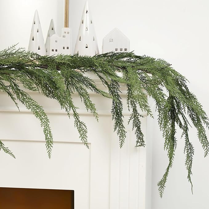 Jutom 1 Pcs 6 ft Christmas Cedar Garland - Artificial Realistic Faux Greenery Cedar Pine Garland for Home Fireplace, Door, Window, Indoor & Outdoor Christmas Party Decoration