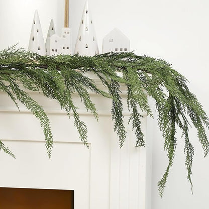 Jutom 1 Pcs 6 ft Christmas Cedar Garland - Artificial Realistic Faux Greenery Cedar Pine Garland for Home Fireplace, Door, Window, Indoor & Outdoor Christmas Party Decoration