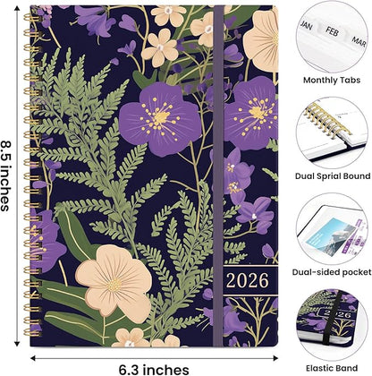 2026 Planner, Weekly and Monthly Planner for Women, Jan 2026 - Dec 2026 Pretty 2026 Calendar Planner with Monthly Tabs, Inner Pocket, Spiral Binding, Perfect for Office Home School - 6.3" x 8.5", Violet