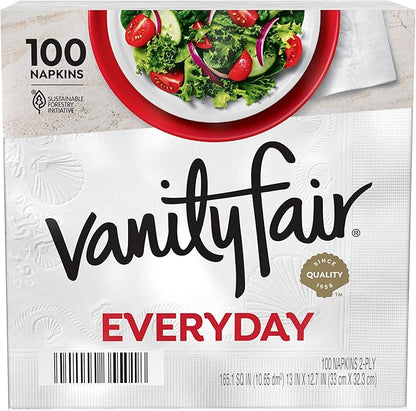 Vanity Fair Everyday Paper Napkins, 100 Count, Disposable Napkins Made Soft And Smooth For Everyday Meals