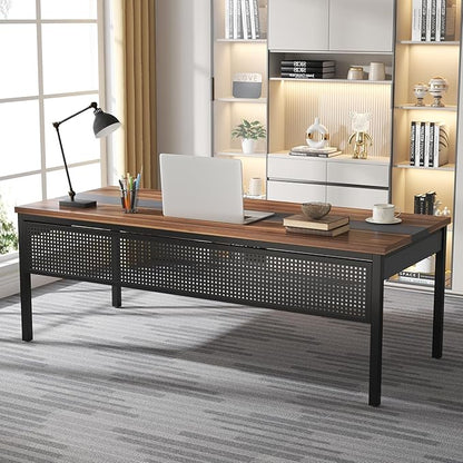 Tribesigns 71 inch Executive Desk, L-Shaped Desk with Mobile File Cabinet, Executive Office Table with 2 Drawers and Storage Shelves, Business Furniture Workstation for Home Office, Walnut and Black