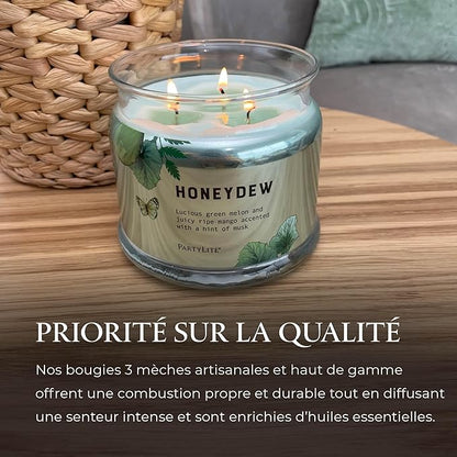 PartyLite Honeydew Scented, Notes of Green Melon, Juicy Ripe Mango and a Hint of Musk, 13.2oz 3-Wick Jar Candle, 45 Hour Burn Time, Luxurious Fragrance, Ideal for Gifting