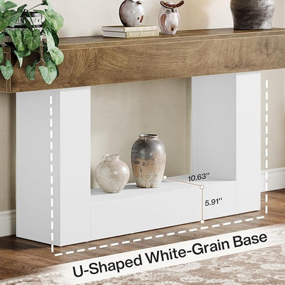 Tribesigns 63" Console Table, Farmhouse 2-Tier Entryway Table with U-Shaped Base, Narrow Long Wood Sofa Table Behind Couch Table for Living Room, Hallway, Foyer, Light Brown & White