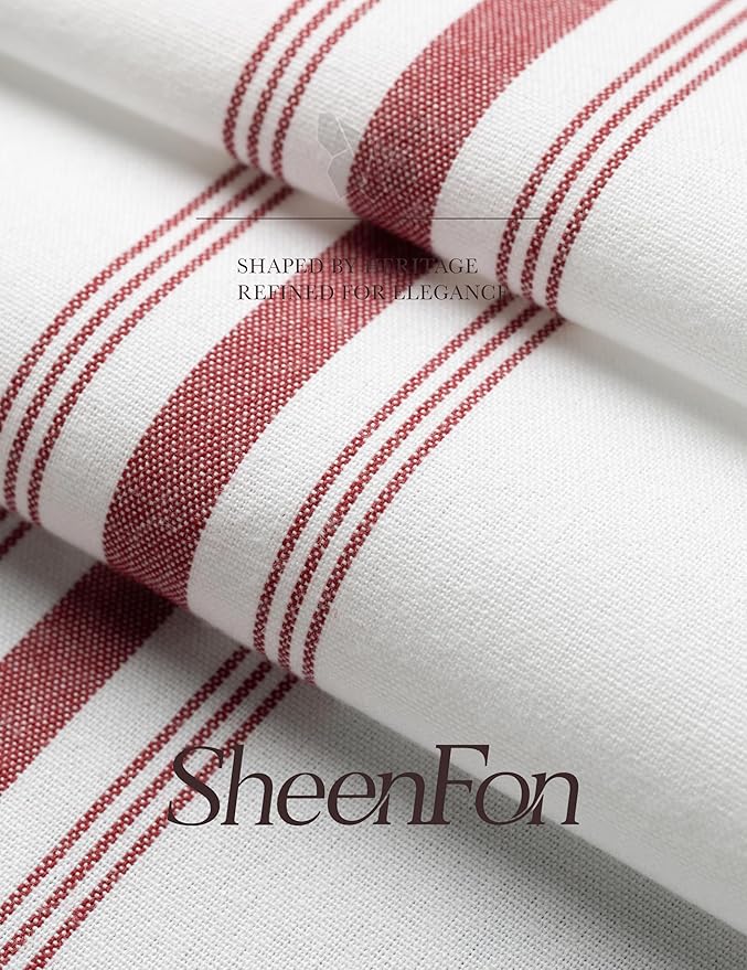 100% Polyester Napkin 18"x22", Dual-Stripe Border – Durable Decorative Napkins for Restaurants & Events, Bright Red, Set of 12