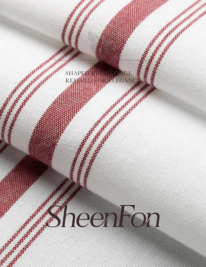 100% Polyester Napkin 18"x22", Dual-Stripe Border – Durable Decorative Napkins for Restaurants & Events, Bright Red, Set of 12
