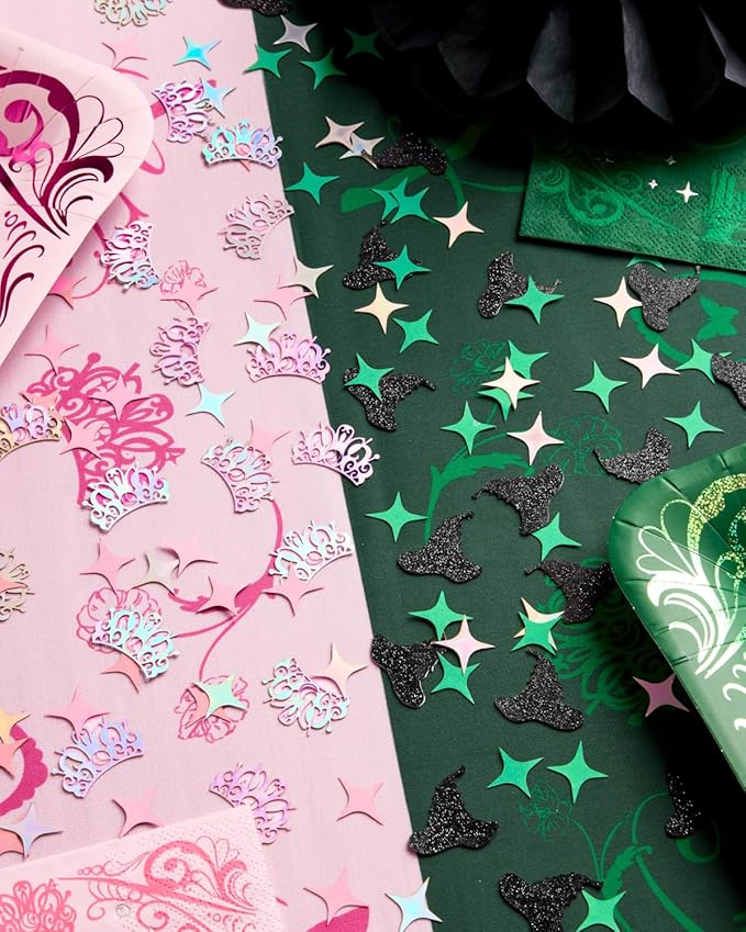 xo, Fetti Pink + Green Witch Confetti, Glitter + Iridescent Foil - 200 pc | Kids Wizard Party Decorations, Girls Birthday Table Decor, Popular Supplies, Bachelorette Tablescape