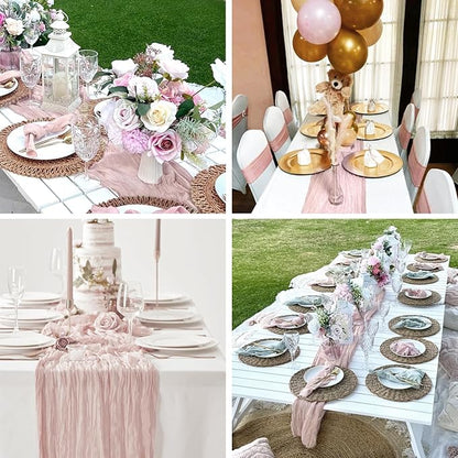 12 Pack Dusty Pink Cheesecloth Table Runner 120 Inches 10FT Sheer Pink Cheese Cloth Table Runner for Wedding Baby Shower Tea Party Boho Thanksgiving Home Decorations