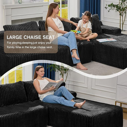 Modular Sectional Sofa Couches L-Shape Couch 3 Seat Modular Sofa Memory Foam Sectional Couches for Living Room, Cloud Couch with Oversized Chaise (Black Stripe, 108" Right Facing Chaise)