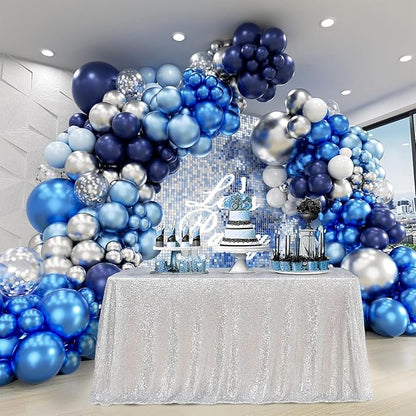 Patimate Blue Silver Balloons Set, 50 pcs 12 inch Metallic Navy Royal Blue Silver Confetti Latex Balloons Kit for Boy Men Birthday Retirement Baby Shower Graduation Party Decorations