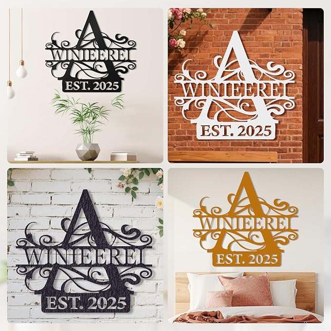 Custom Metal Sign with Monogram - Personalized Family Name Wedding Sign with EST Date - Split Letter Custom Sign, Rustic Wall Decor for Wedding, Anniversary, Couple Gift, Outdoor or Indoor Decor
