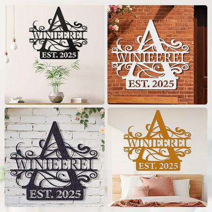 Custom Metal Sign with Monogram - Personalized Family Name Wedding Sign with EST Date - Split Letter Custom Sign, Rustic Wall Decor for Wedding, Anniversary, Couple Gift, Outdoor or Indoor Decor